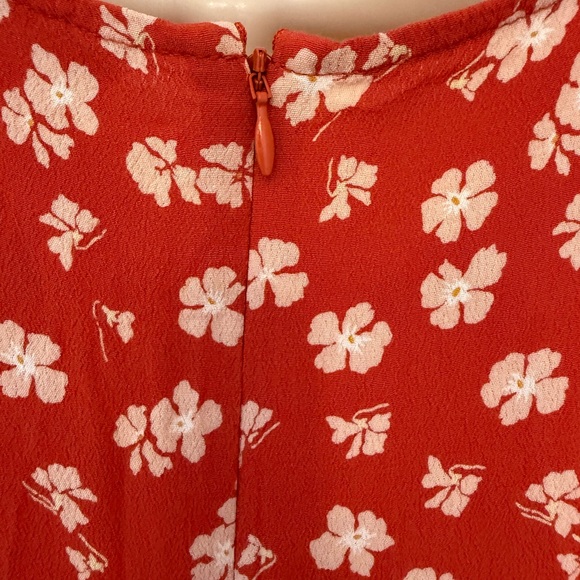 Madewell Happy Hibiscus Button Front Mini Dress Red Floral Size 10 - Picture 13 of 16
